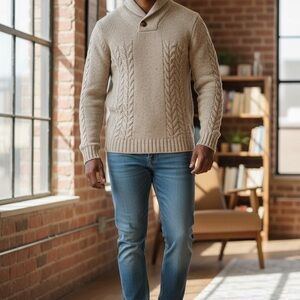 Men's Beige Cable Knit Sweater